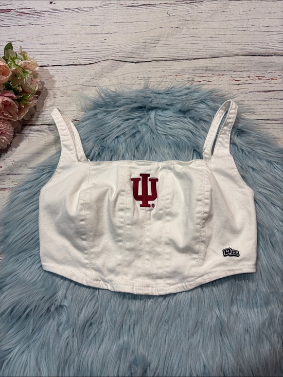Hype and Vice Tops - Hype and Vice Indiana University Denim White Corset Crop Top